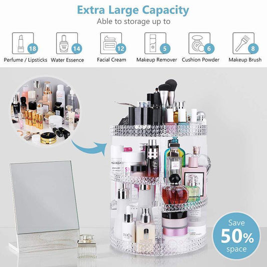 360°  Rotating Crystal Makeup Organizer