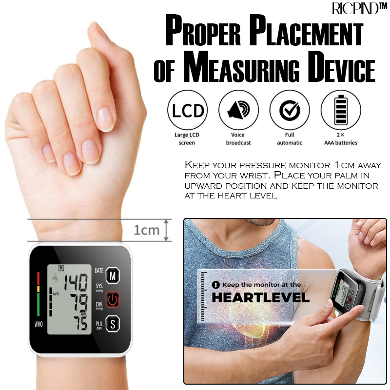 RICPIND 2 Automatic Wrist Blood Pressure Monitor