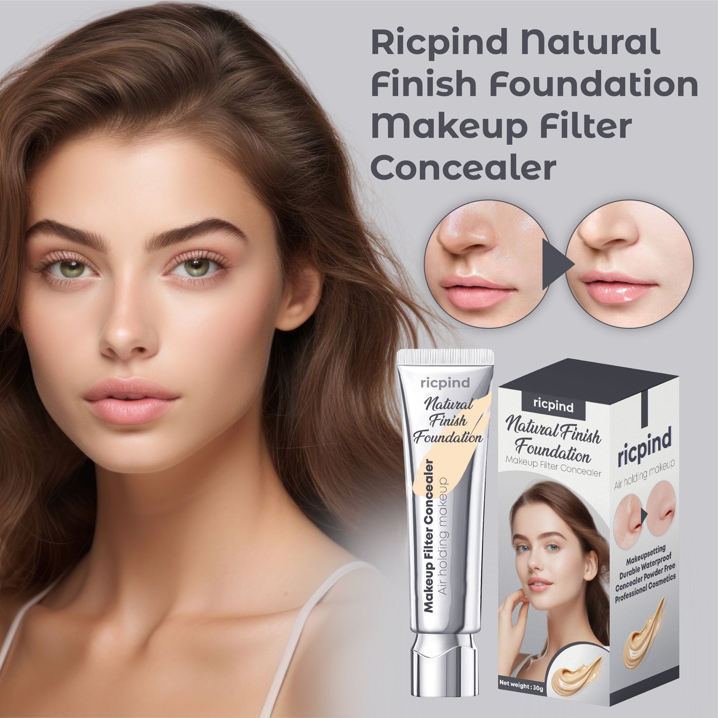 RICPIND 2 Natural Finish Foundation Makeup Filter Concealer