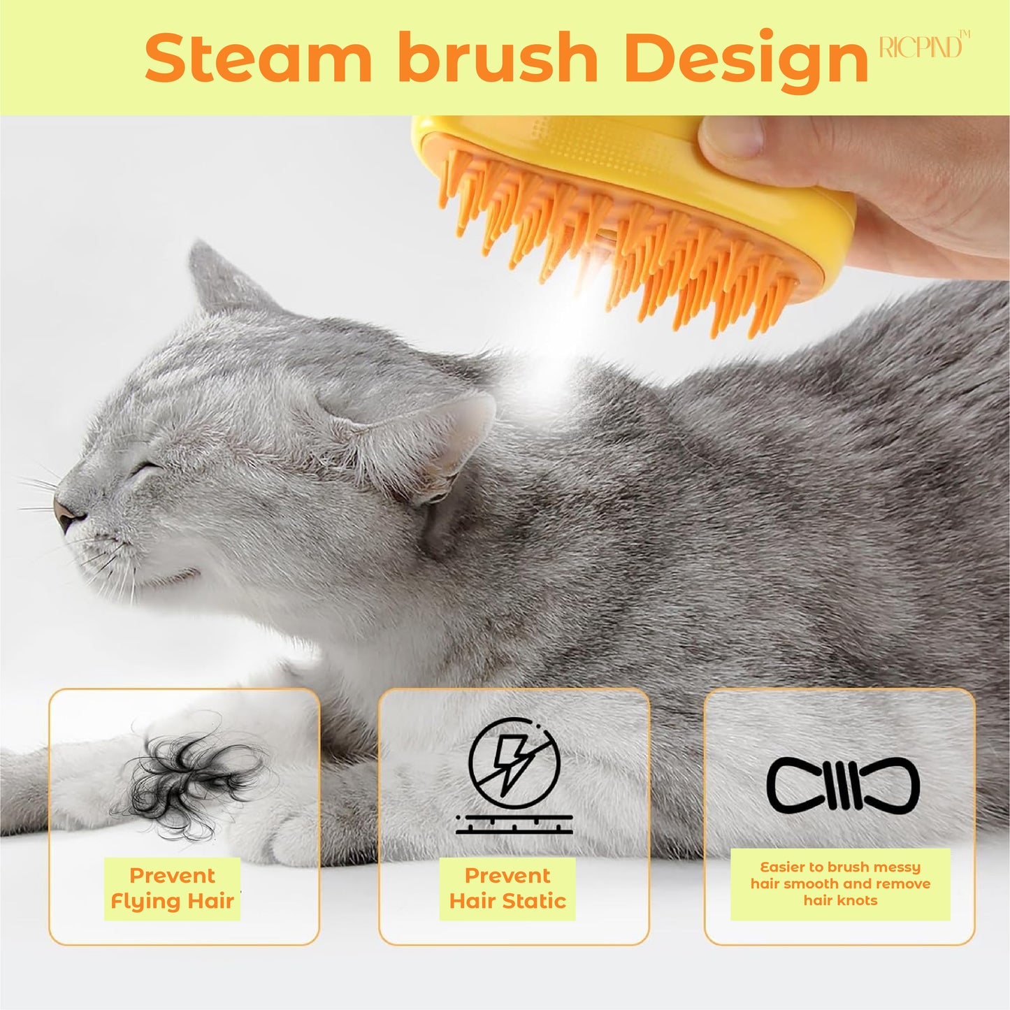 RICPIND Steamy Fur Away Cleaning Pet Brush