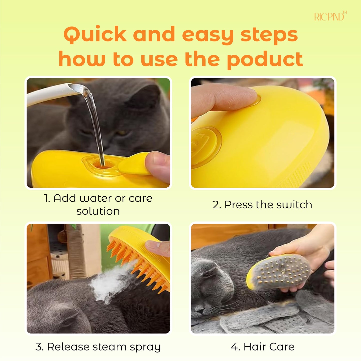 RICPIND Steamy Fur Away Cleaning Pet Brush