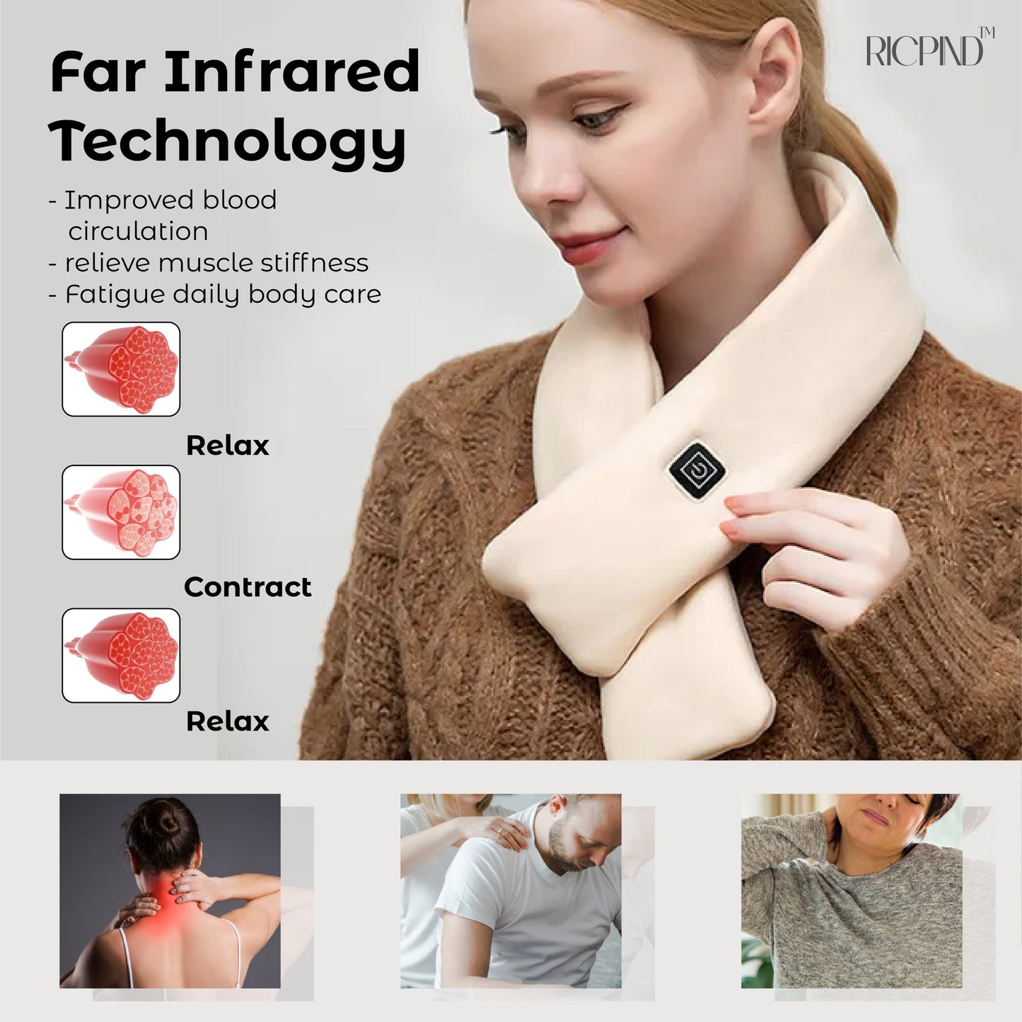 RICPIND Warm Glow USB Heated Pain Relief Scarf