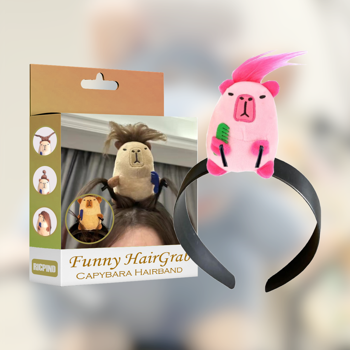 RICPIND 2 Funny HairGrab Capybara Hairband