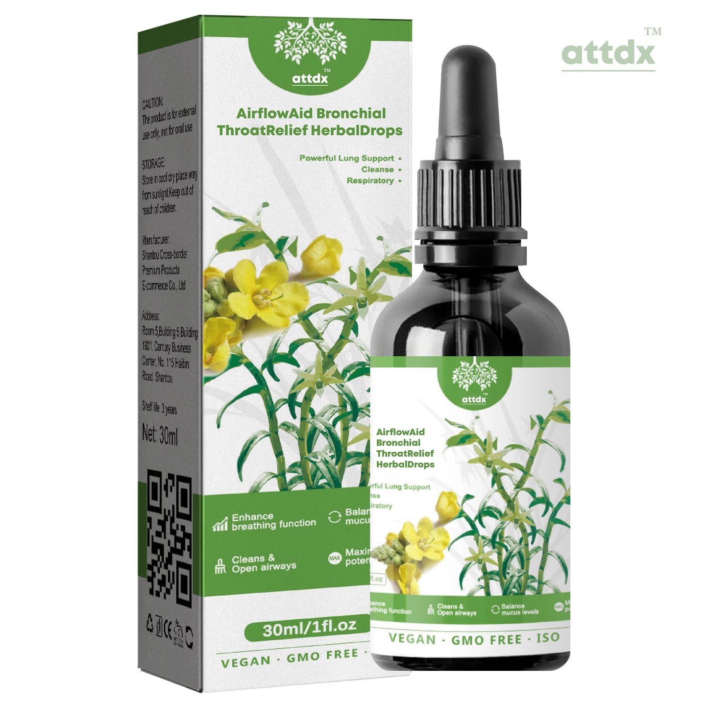 ATTDX AirflowAid Bronchial ThroatRelief HerbalDrops