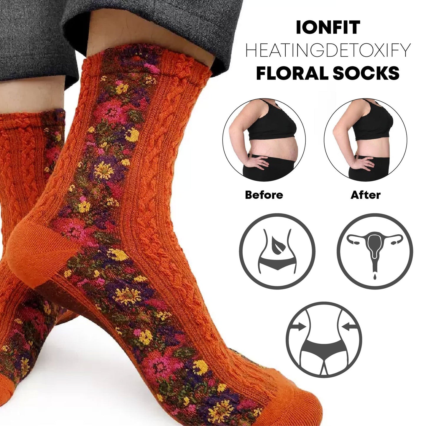 IONFit HeatingDetoxify Floral Socks