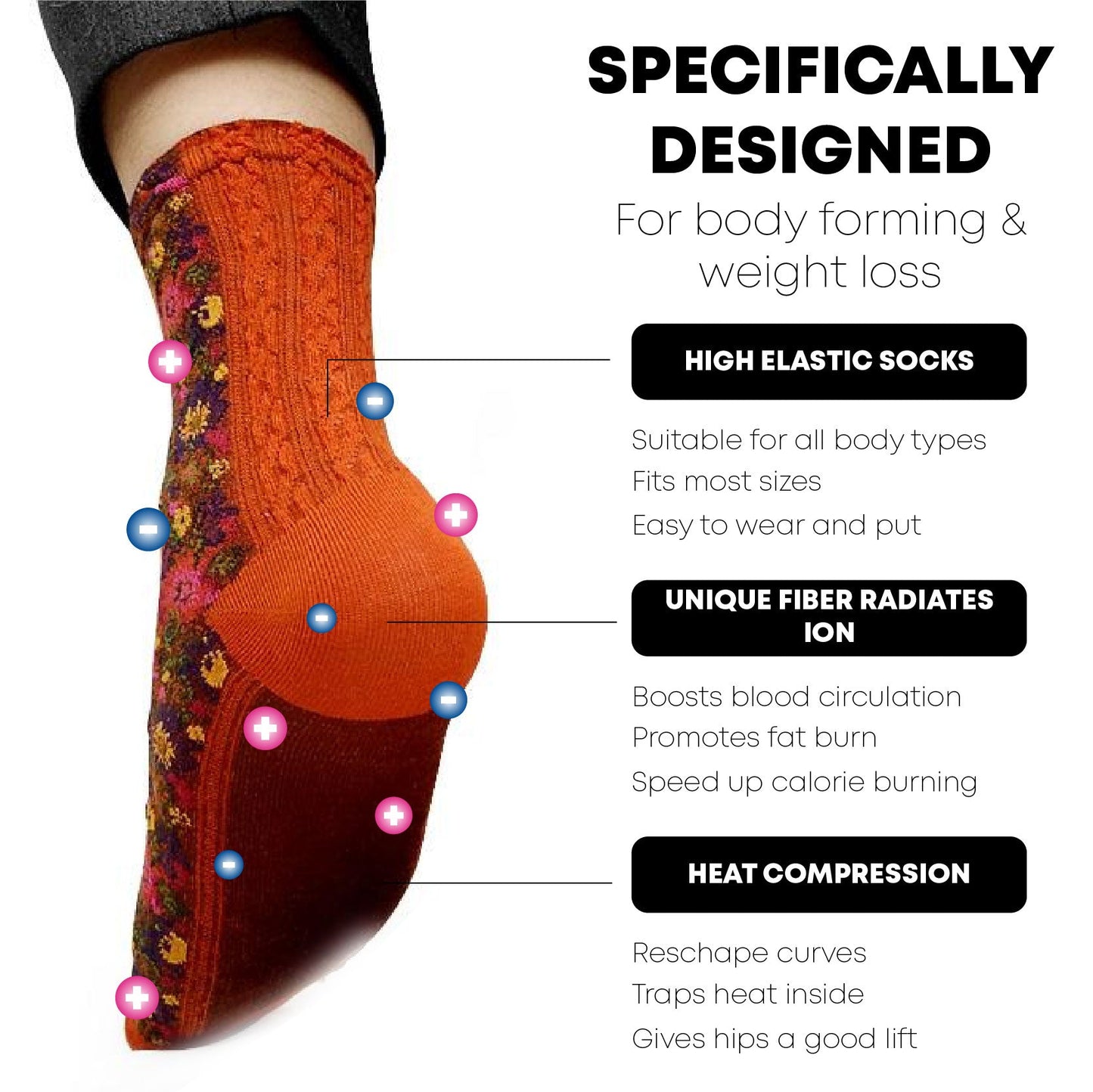 IONFit HeatingDetoxify Floral Socks