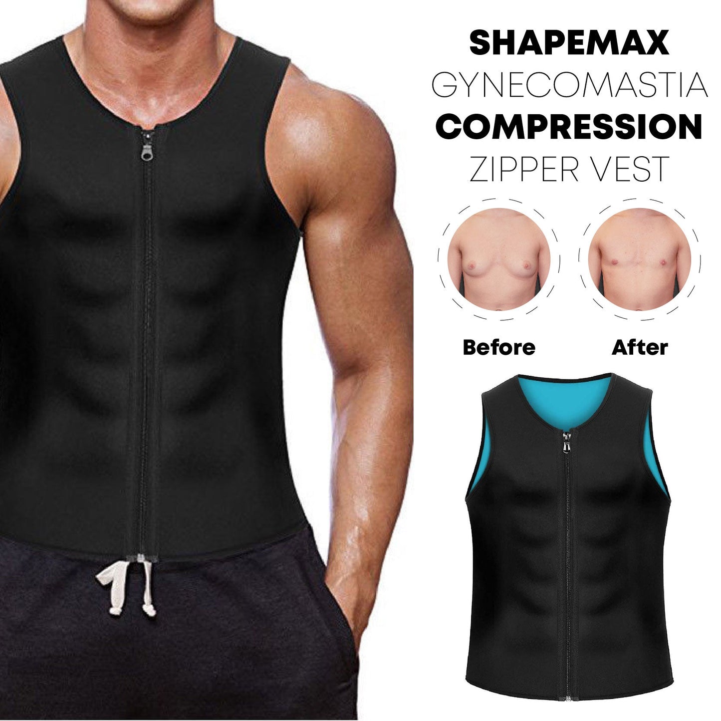 SHAPEMAX Gynecomastia Compression Zipper Vest